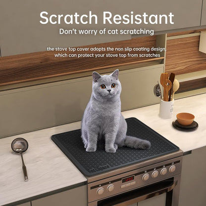 Silicone Electric Stove Top Cover Mat - 28"x20"Ceramic Stove top Cover, Heat Resistant Glass Cooktop Cover, Flat RV Range Stovetop Protector, Extra Large Silicone Dish Drying Mat - BLACK