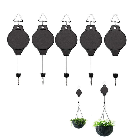5 Pack Retractable Plant Hanger,Easy Reach Hanging Plant Hook Pulley Flower Basket for Garden Basket and Birds Feeder Hang High up and Pull Down to Water Or Feed