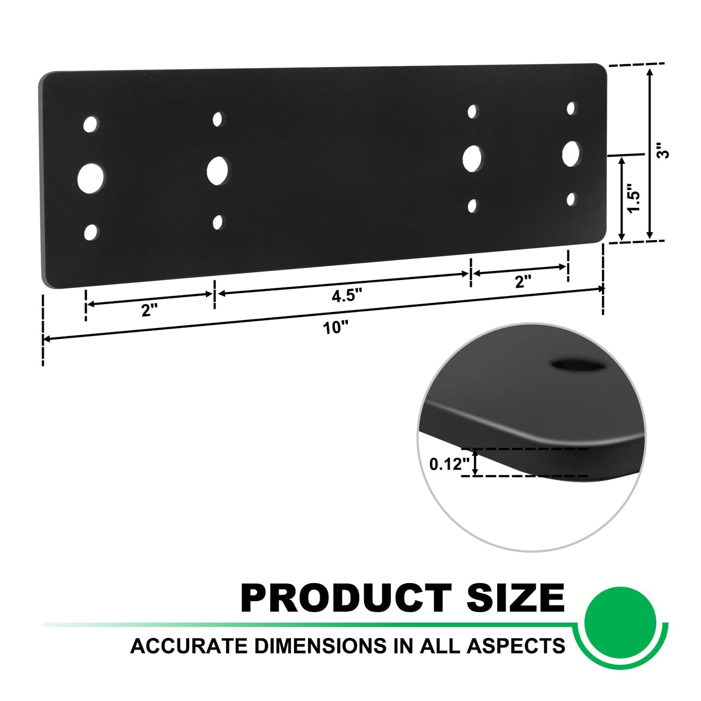 Andorm 2pcs 3x10 Straight Steel Flat Mending Plate with Holes, Truss Plate, Reinforcement Metal Mounting Plate, Joining Bracket, I Plate Powder Coated for Framing Pergolas, I-Truss Connections Black
