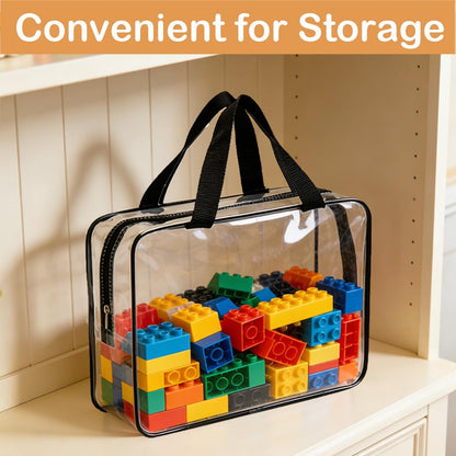 Wenscis 6 Packs Extra Large Toy Storage Bags with Zipper, Reusable Clear Plastic Toy Organizer Bag with Labels for Blocks, 11.8″×8.6″×3.9″Travel Waterproof Organizer Bags for Puzzles