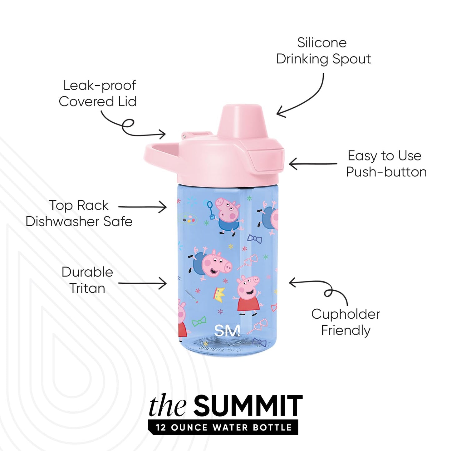 Simple Modern Peppa Pig Kids Water Bottle Plastic BPA-Free Tritan Cup with Leak Proof Straw Lid | Reusable and Durable for Toddlers, Boys | Summit Collection | 12oz, Peppa Pig Bubbles