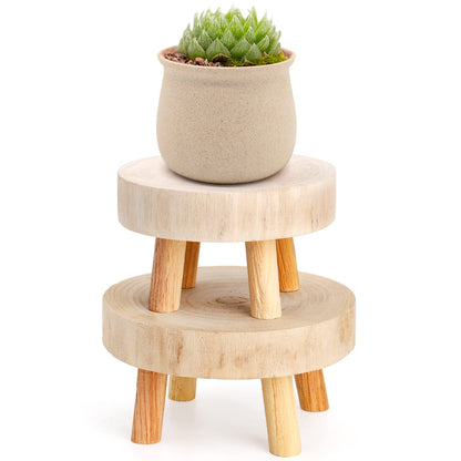TOPZEA Set of 2 Mini Wooden Stool Display Stand, Short Boho Wood Riser Stools Small Desk Pedestal Stand for Candle, Indoor Plants, Gnome, Counter Decor