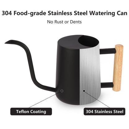 Watering Can Indoor Plants, 35oz Small Watering Can Stainless Steel Metal Modern Decorative Watering Pot with Long Spout for Indoor House Plant Bonsai Garden Flowers - Black