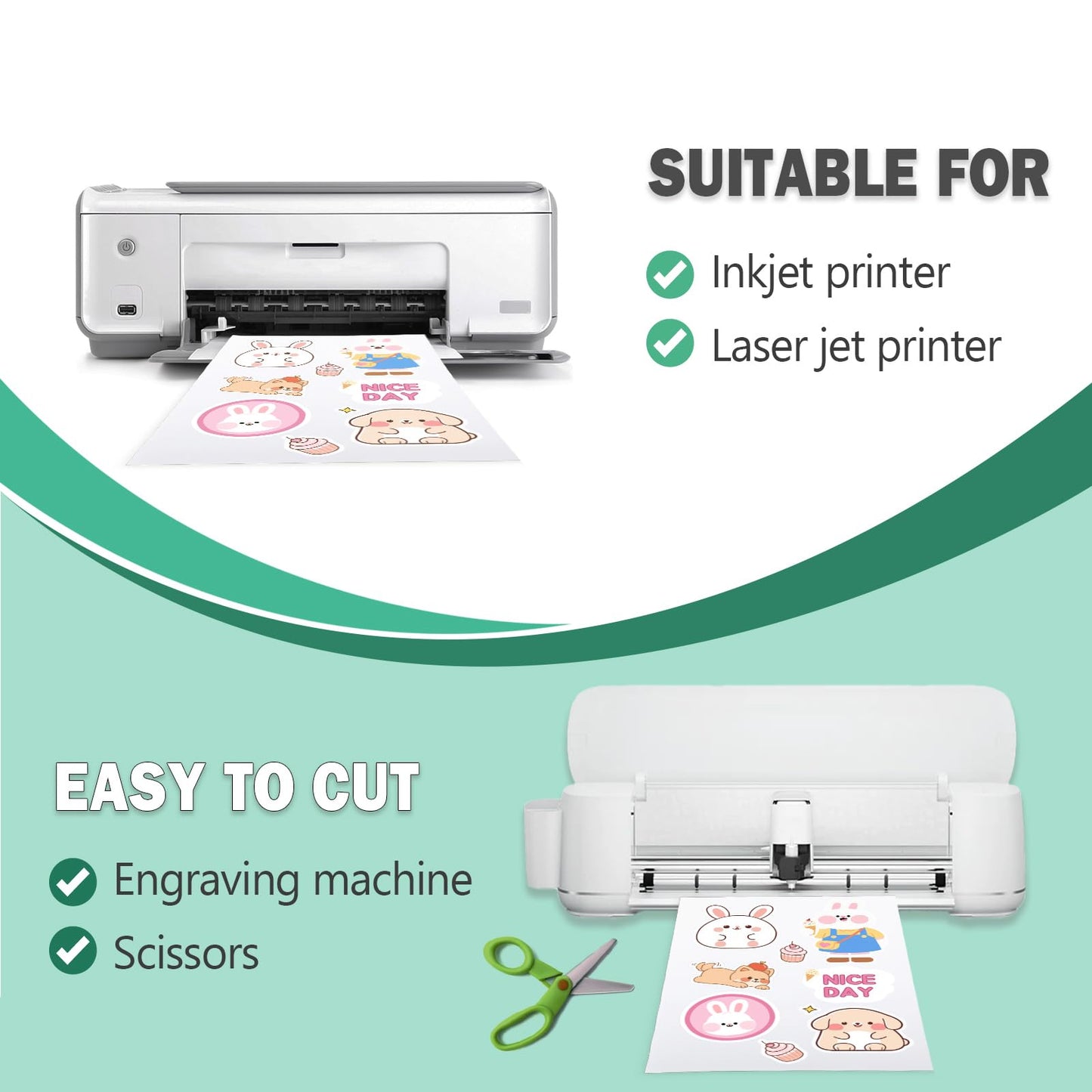 Pikapoka 11x17 Removable Self-Adhesive Vinyl Sticker Paper, Matte, 30 Pack, Waterproof, Suitable for Laser and Inkjet Printer