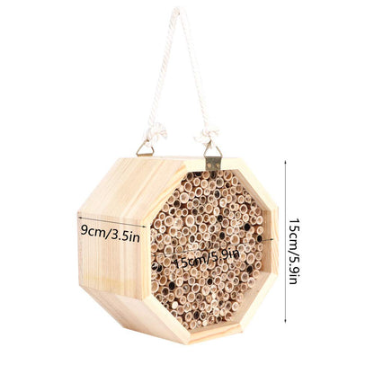 Wooden Bee House, Outdoor Hanging Shelter Bird House Butterfly Ladybirds Hotel Built Bee Box Carpenter