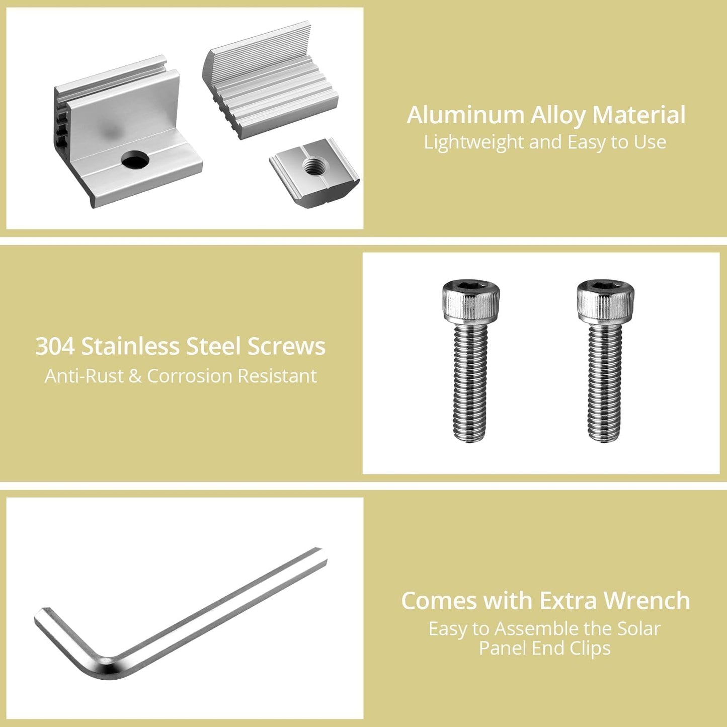 Anbte 10PCS Solar Panel End Clamp, 30-50mm Adjustable, Z Brackets for Solar Panels Include 10 Screws M8, Aluminum Rail End Clamps for Solar Panel PV Mounting System (Silver)