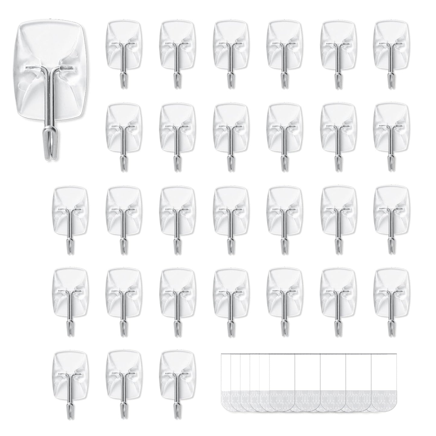 30 Small Hooks+40 Removable Strips, Clear Wire Hanger Hooks, Damage-Free Utility Hooks, Heavy Duty with Adhesive Strips, No Tools Wall Hooks for Hanging, Value Pack