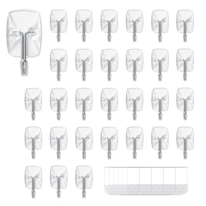30 Small Hooks+40 Removable Strips, Clear Wire Hanger Hooks, Damage-Free Utility Hooks, Heavy Duty with Adhesive Strips, No Tools Wall Hooks for Hanging, Value Pack