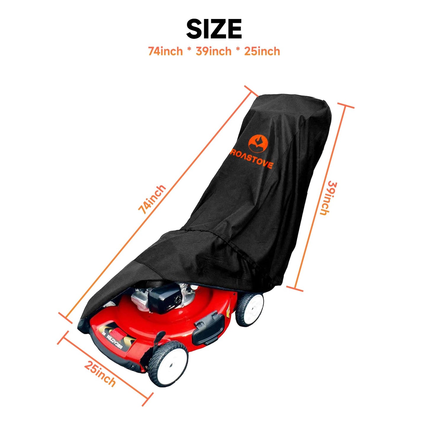 Roastove Black Outdoors Lawn Mower Cover - Heavy Duty 600D Polyester Oxford Waterproof, UV Protection Universal Fit with Drawstring