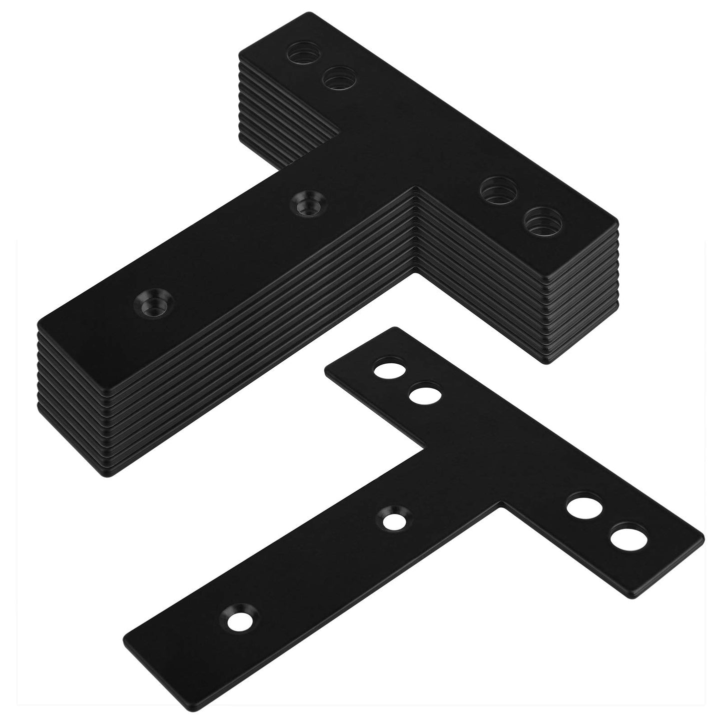 OTTFF 10 Pack 5" x 5-1/8" Black T Tie Plates, Flat Mending Plate, Steel Repair Strap Bracket