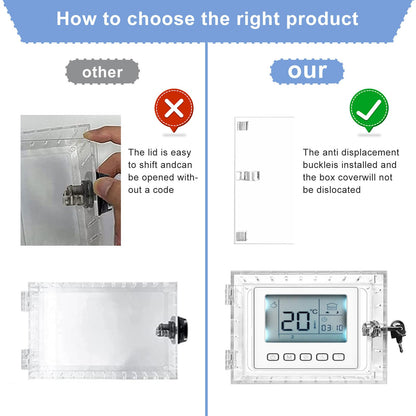 Universal Thermostat Lock Box with Key, Clear Large Thermostat Guard for Wall, Thermostat Cover with Lock for Thermostats 6.5" x 4" x 2" or Smaller (2)
