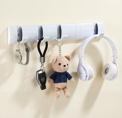 Retractable Wall-Mounted Coat Rack with 5 Hooks, Modern Space-Saving Storage for Hats, Jackets, Bags, Entryway, Mudroom, Closet, Bathroom, Bedroom - White