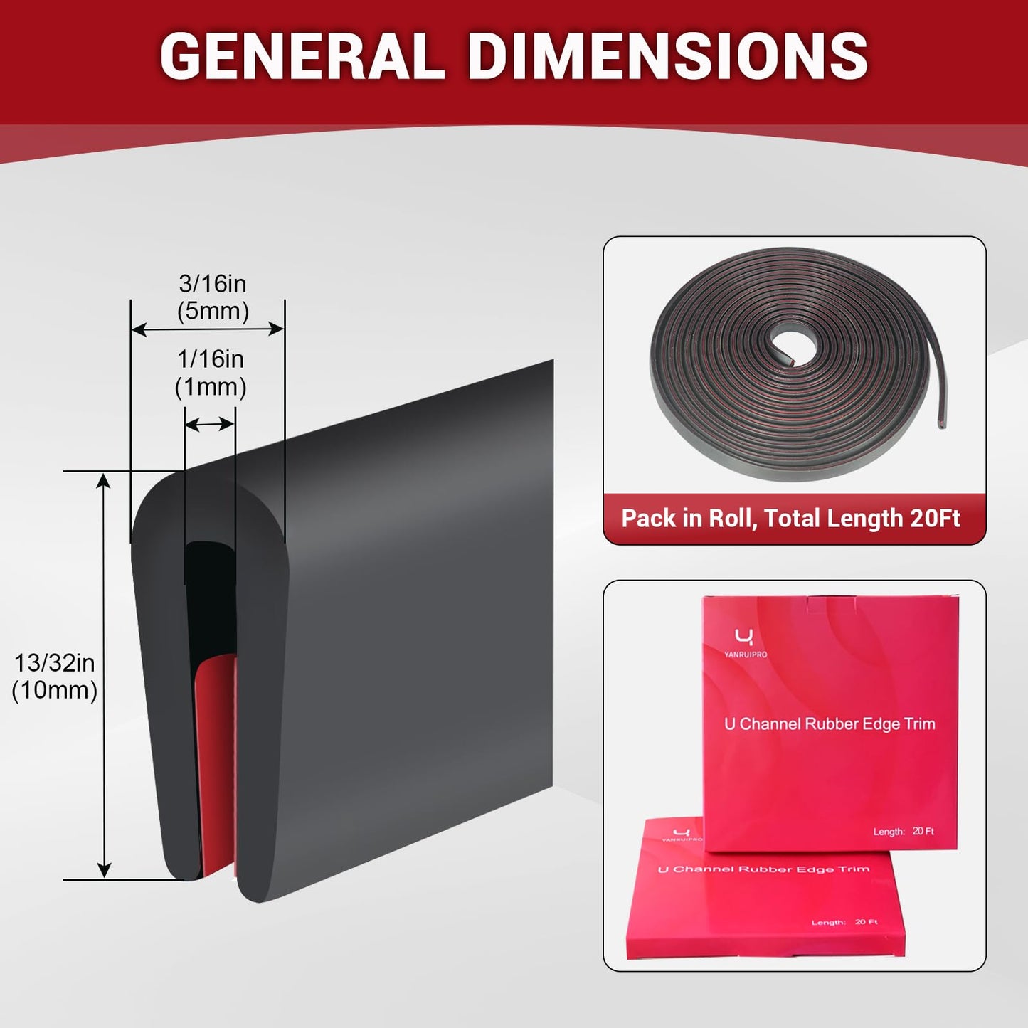 Rubber Edge Trim, 1mm(1/16") Self Adhesive Flexible U Channel Edge Protecter for Sheet Metal, Car Doors, U Shaped Sharp Edge Protecter, Fit for 0-2mm(0-3/32") Width Edge, Black Color, 6m(20Ft)