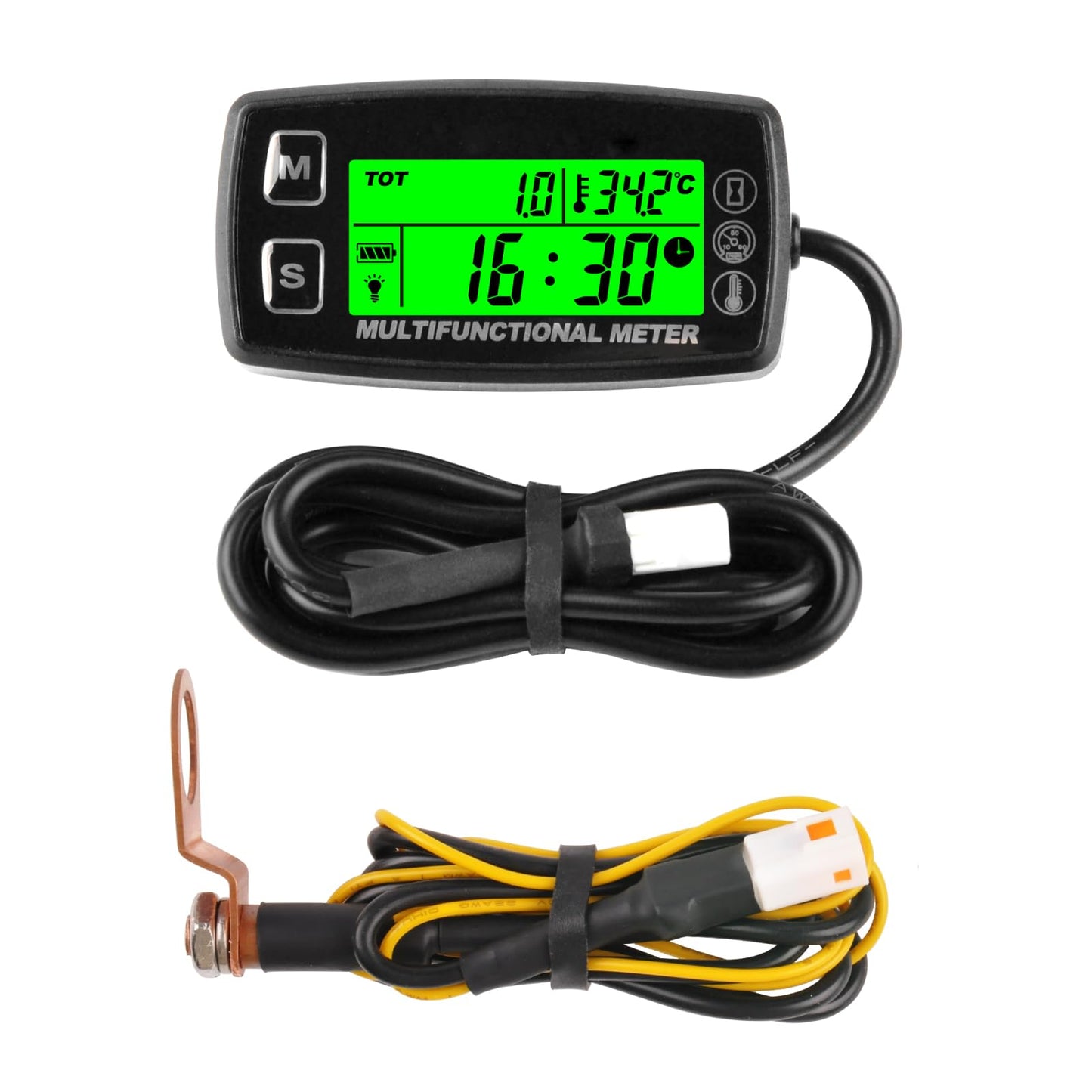 Taikemeti Digital Tachometer Temperature Outdoor Small Engine,Waterproof Digital Thermometer, Maintenance Reminder, Battery Replaceable,Design for Car Lawn Mower ATV. (TS002-1)