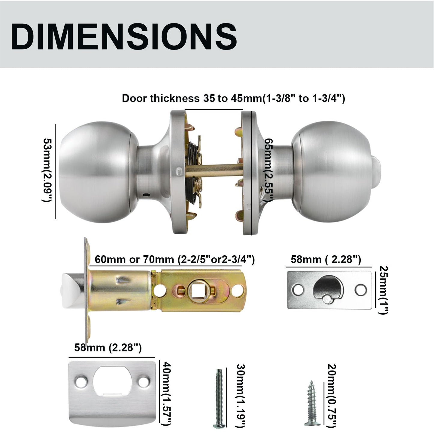 Comfhouse 2 Pack Stainless Steel Round Ball Entry Door Knob, Keyed-Alike Entrance Interior/Exterior Door Knob with Lock for Bedroom Bathroom, Front Entry Door Knobs with Lock Same Key, Satin Nickel
