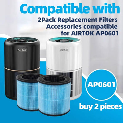 2 Pack AP0601 Replacement Filters Compatible with AIRTOK AP0601 Air Purifier,4-in-1 H13 True HEPA Filters, High-Efficiency Activated Carbon Filter, Part # AP0601-RF.