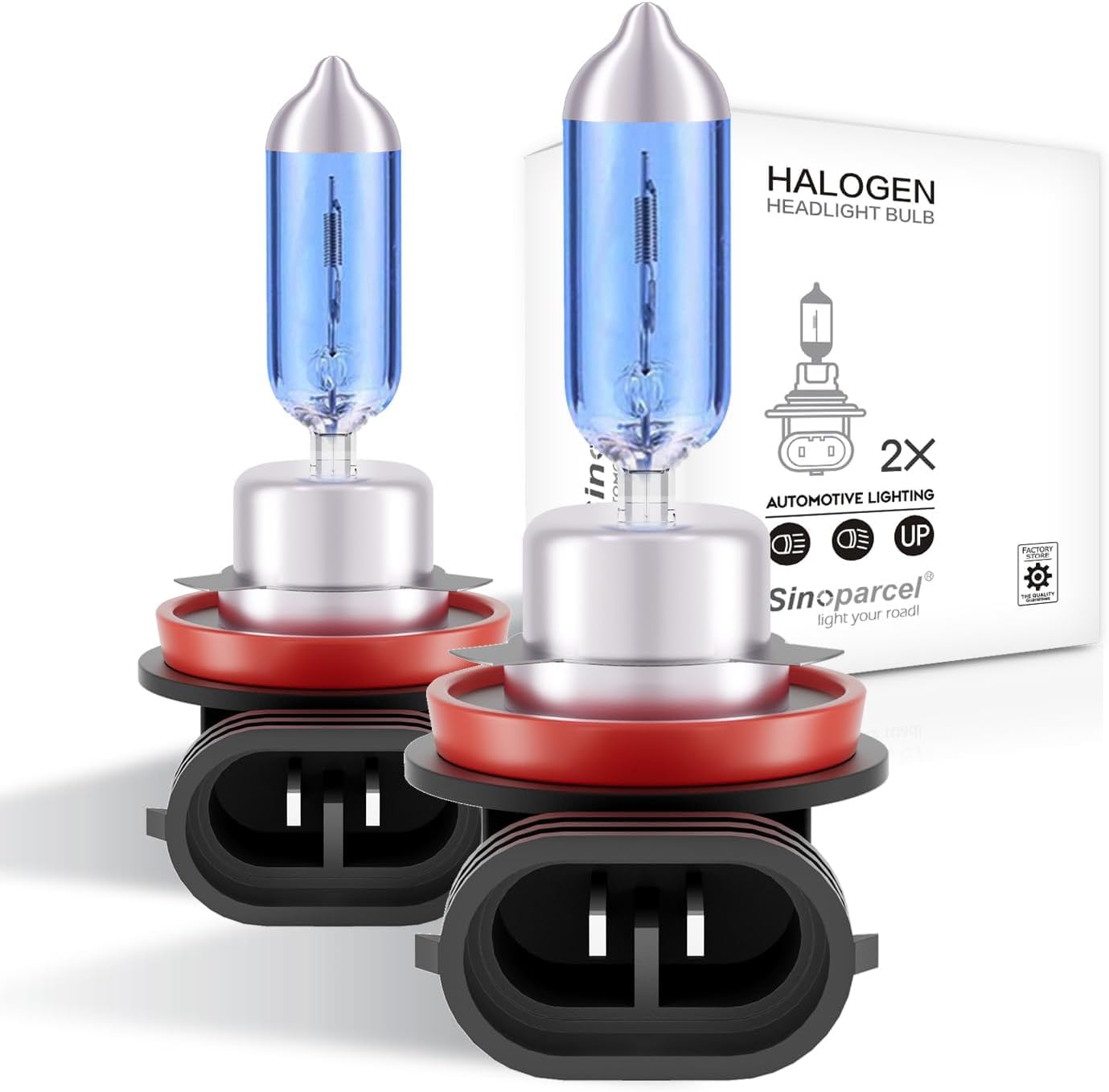 Sinoparcel H11 Halogen Low Beam Headlight or Fog Light Bulb 5000K, Brighter Replacement for Standard 55W Bulb, Pack of 2