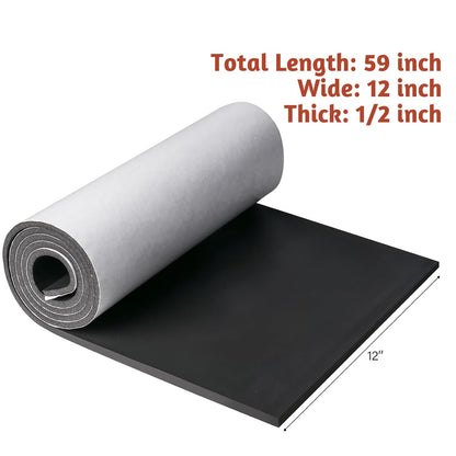 Vefhby Foam Insulation Neoprene Sheets Roll with Adhesive, 12 in x 59 in x 1/2 in Closed Cell Neoprene Rubber Roll, Multi-Function for DIY, Home, Industrial & Soundproof Projects (Black)