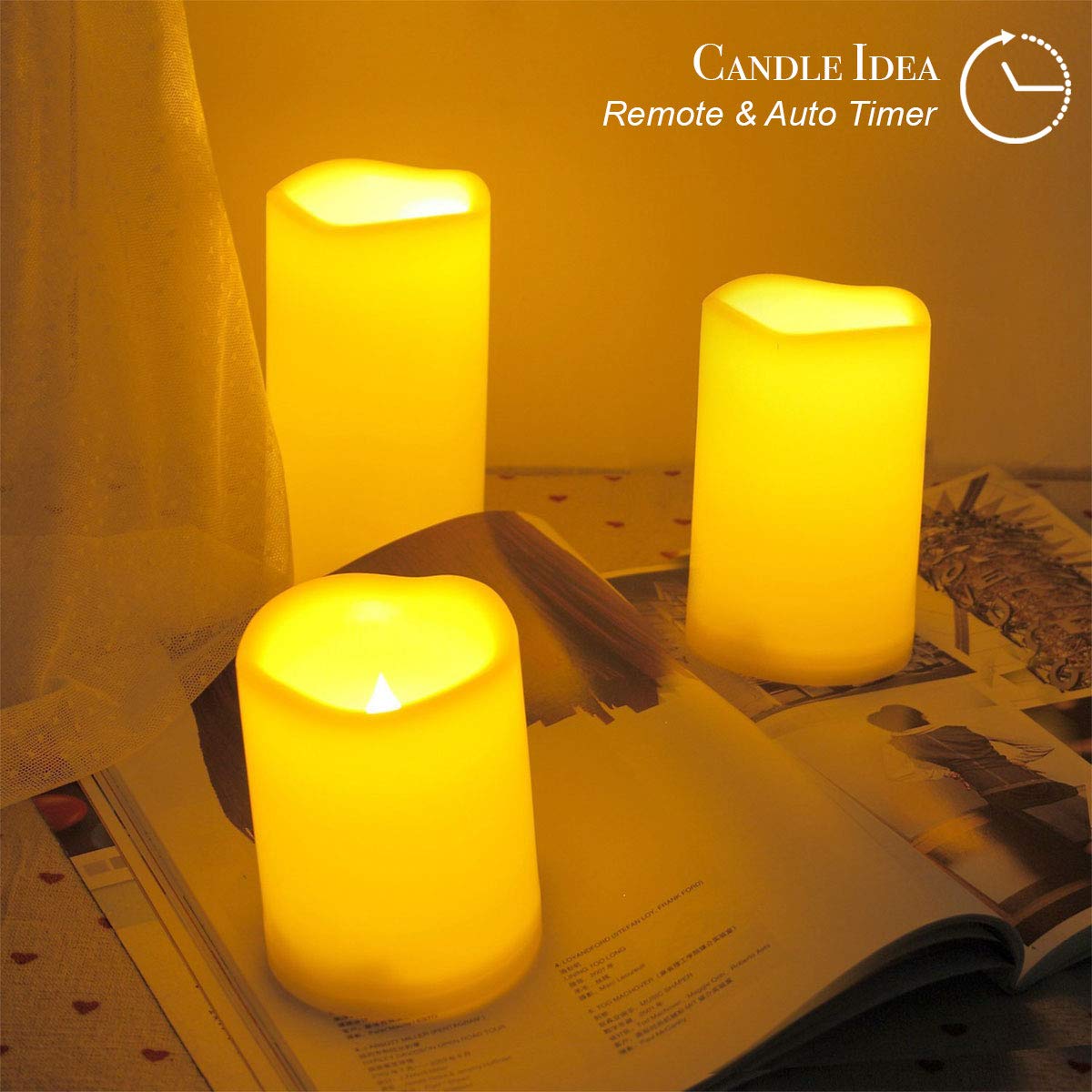 3 PCS 4"5"6" Outdoor Indoor Waterproof LED Pillar Candles with Remote Timer / Large Battery Operated Flickering Flameless Plastic Resin Fake Candles for Outside Patio Lantern Halloween Christmas Decorations