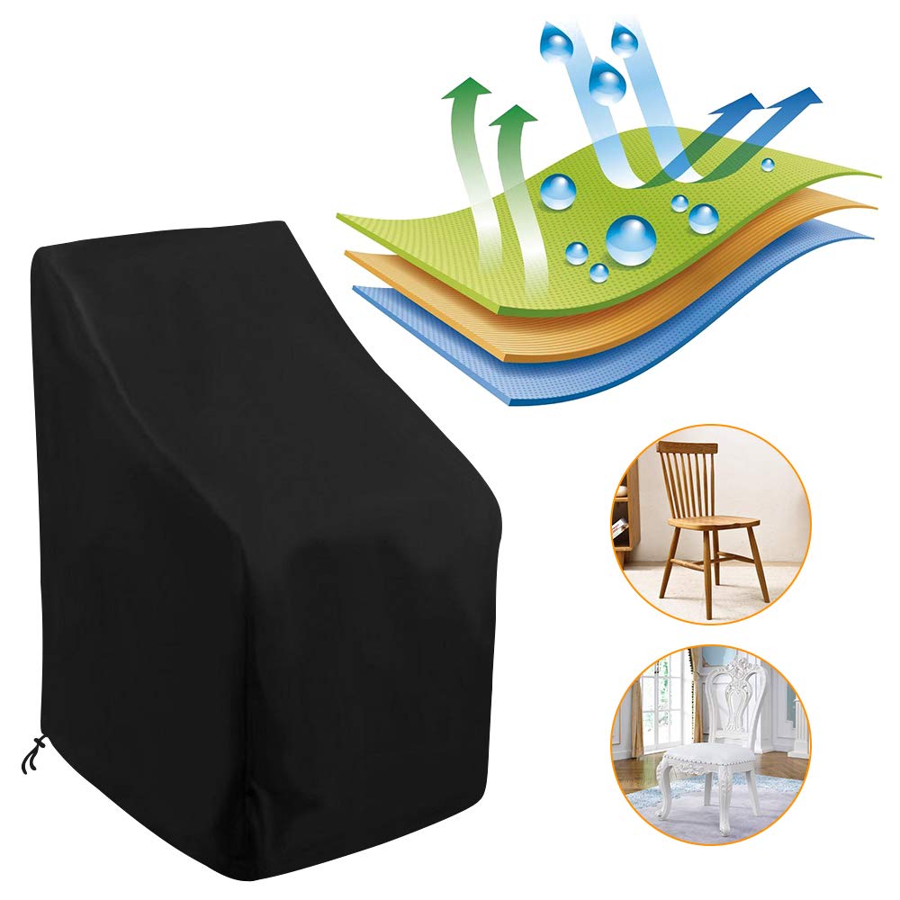 Uranshin Outdoor Patio Furniture Covers, Stackable Waterproof Chair Covers, 210D Oxford, Black, 25"L x 25"W x 47”H