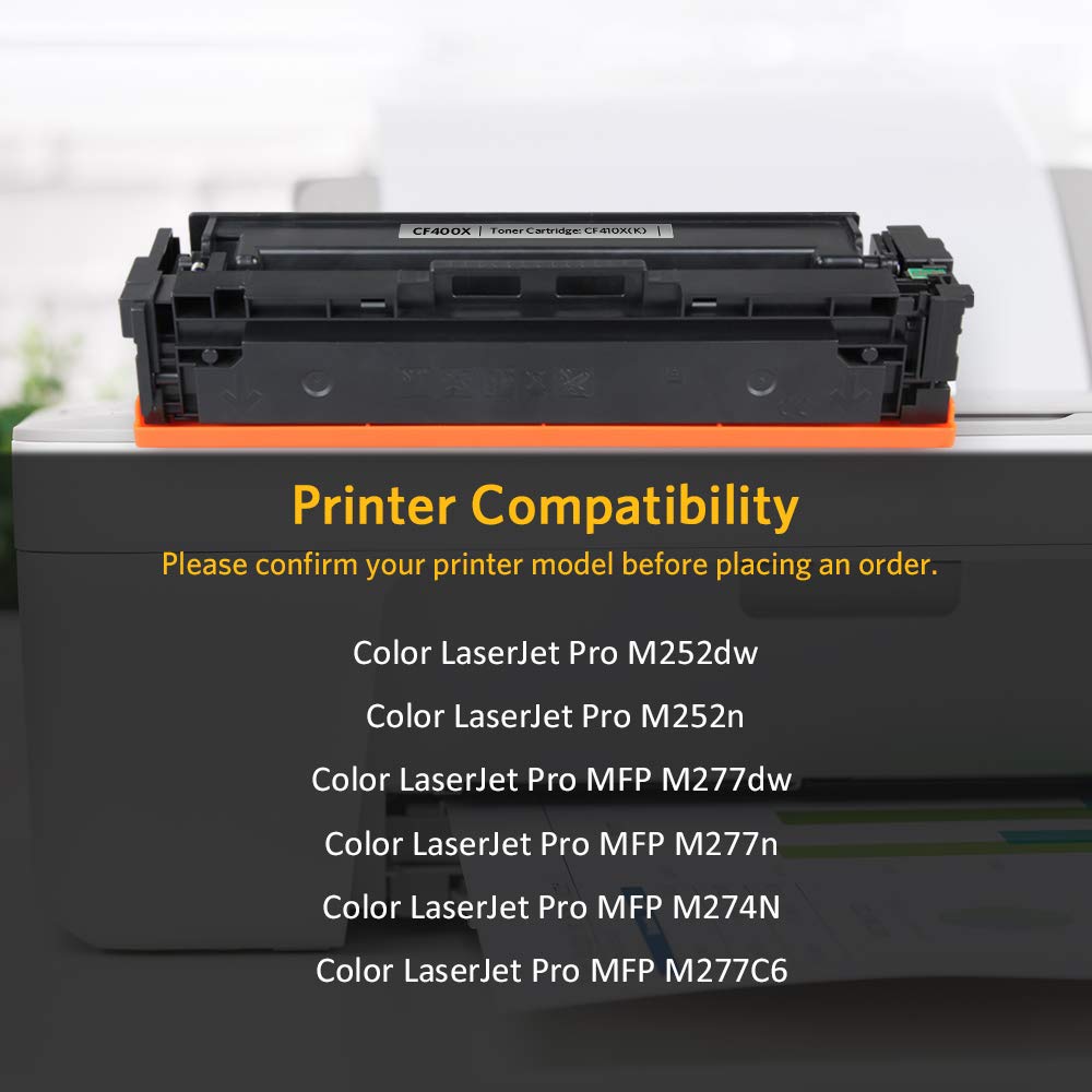 V4INK 1 Pack Compatible CF400X CF400A 201X 201A Black Toner Cartridge Replacement for use with Color LaserJet Pro M252dw M252n MFP M277dw M277n Printer