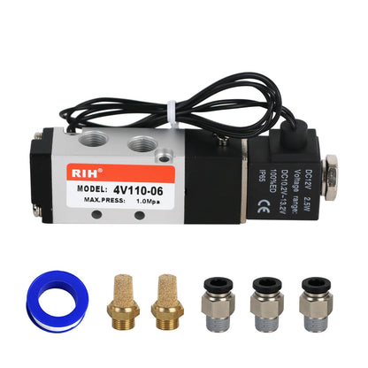 RIH Pneumatics Solenoid Valve 1/8" NPT 12V Single Coil Pilot-Operated Electric 5Way2Position 4V110