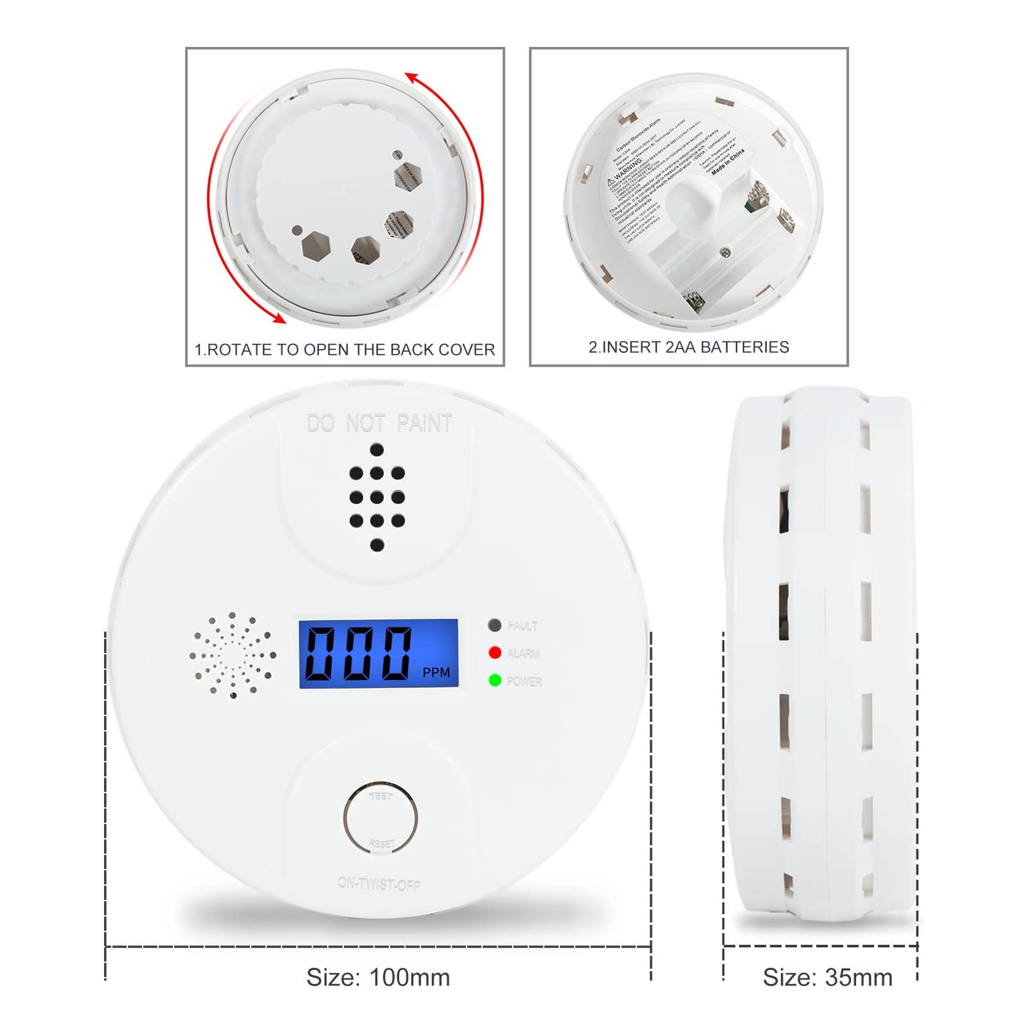 Carbon Monoxide Alarm, Digital Display CO Detector Security CO Monoxide for Home Kitchen Bedroom Safety Battery Powered (Battery not Included),Comply with CSA 6.19 (1 Pack)