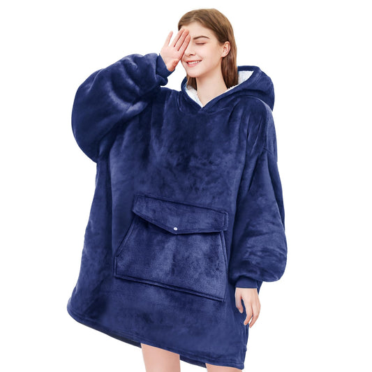YUGYVOB Blanket Hoodie, Wearable Blanket with Gaint Pocket, Oversized Sherpa Sweatshirt Blanket as Gifts for Women, Men, Teens (Blue)