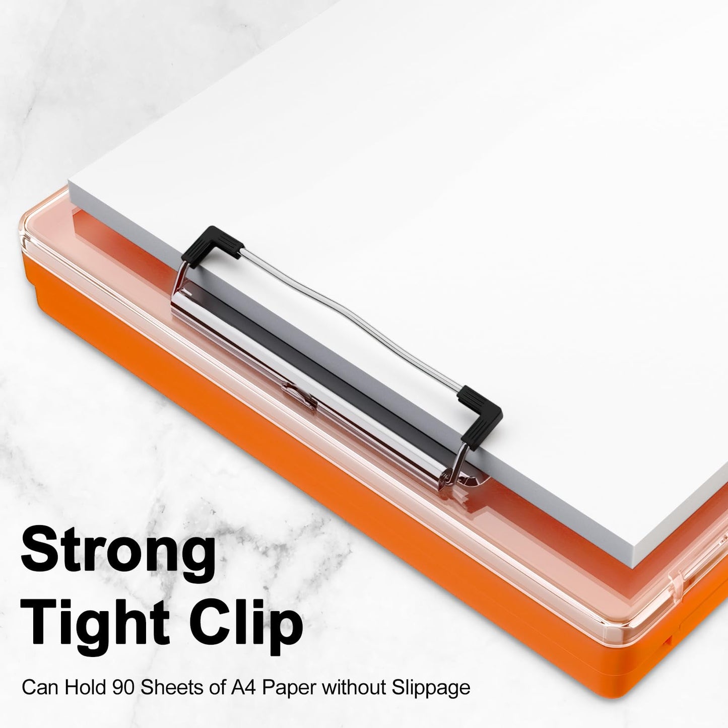 Clipboard with Storage, 8.5x11 Clip Boards with 2 Storage Case and A4 Paper Folder, Clear Dry Erase Top Panel, Heavy Duty Plastic, Folio & Side-Opening, for Nurses, Teacher, Lawers, Orange