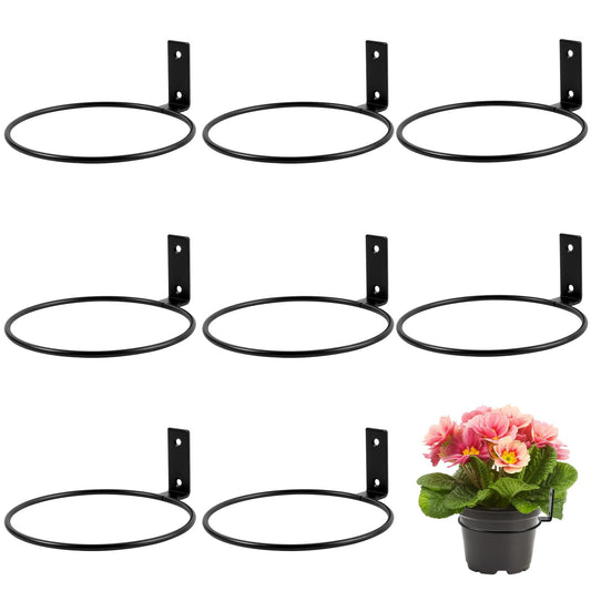 Supkiir 6 Inch Flower Pot Holder Ring, 8 Pack Black Plant Holder Rings Wall Mount, Heavy Duty Metal Planter Pot Support Holders for Outdoor, Indoor, Garden & Home Decoration