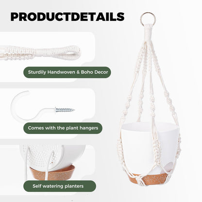 Bamworld Macrame Plant Hangers 3 Pack, Hanging Planters Indoor Outdoor Plants 3 Set Self Watering Flower Pots Holder for Home Garden Balcony Ceiling Decorations
