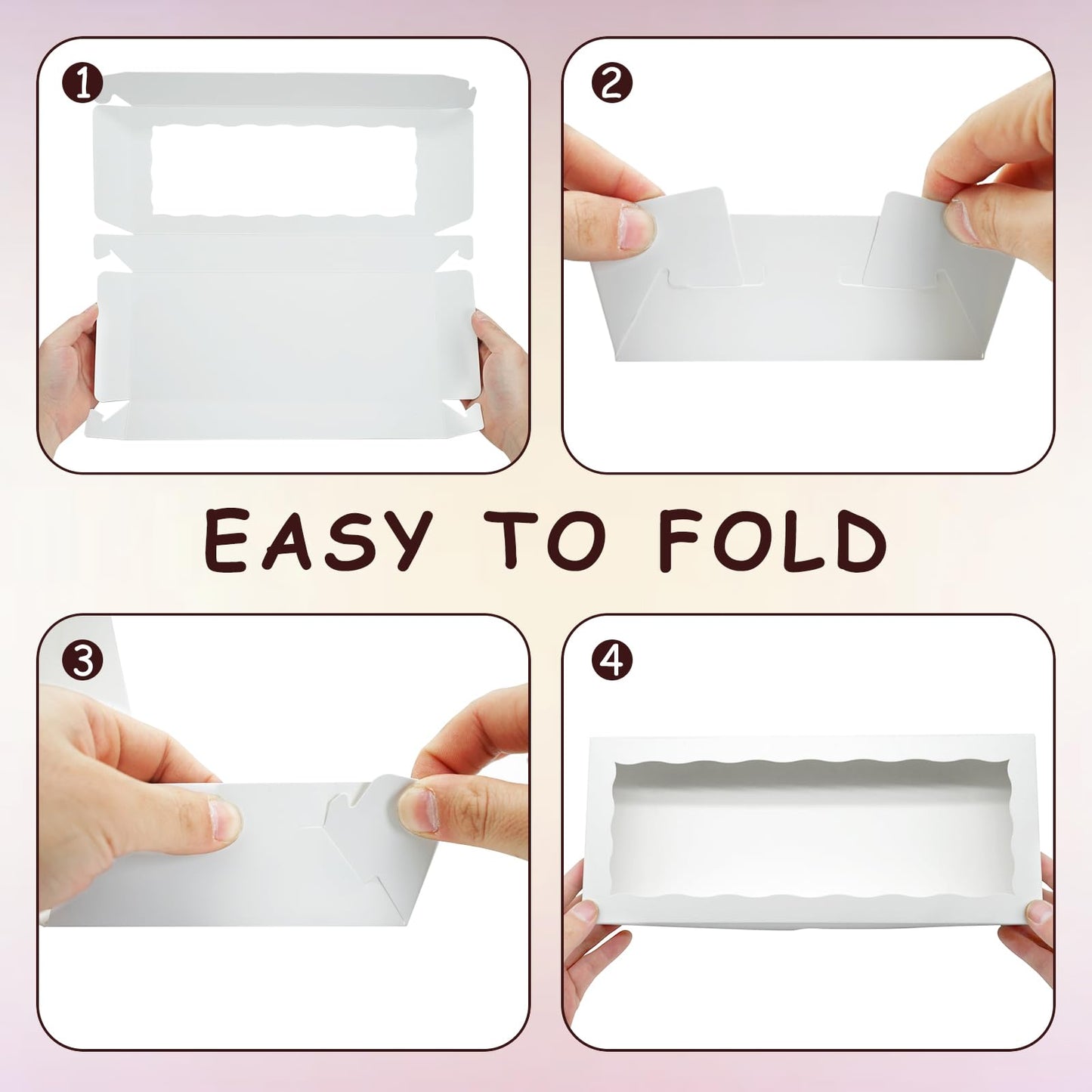 XINHPKGG 50pcs Cookie Boxes with window 12 x 5 x 1.5 Inch Bakery Boxes Treat Box Dessert Box for Wedding Party Favors Mother's Day - White