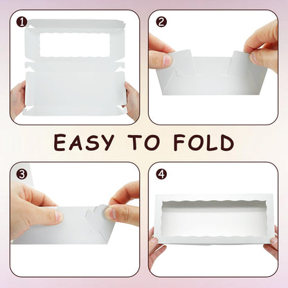 XINHPKGG 50pcs Cookie Boxes with window 12 x 5 x 1.5 Inch Bakery Boxes Treat Box Dessert Box for Wedding Party Favors Mother's Day - White