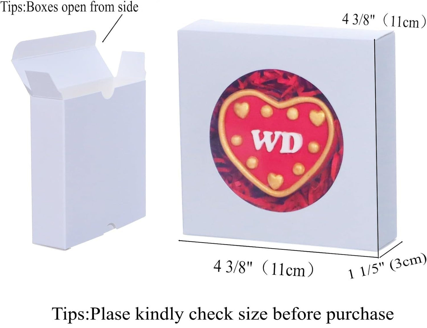 Romantic Baking 100 Pack Individual Pyo Cookies Boxes With Window - 4 3/8" x 4 3/8" x 1 1/5" Small Gift & Mini Donut Boxes