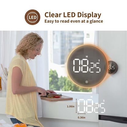 VOCOO Digital Kitchen Timer - Magnetic Countdown Countup Timer with Large LED Display Volume Adjustable, Easy for Cooking and for Seniors and Kids to Use (Deep Woodgrain)