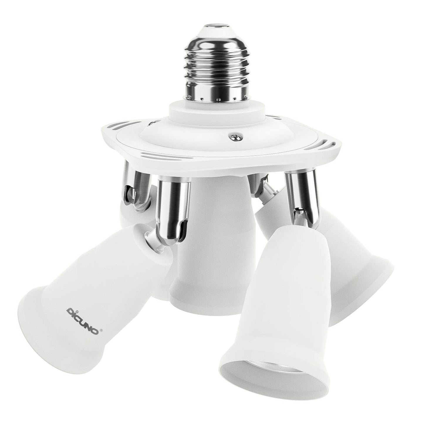 DiCUNO 5 in 1 E26/E27 Socket Adapter, 5 Way Splitter E26/E27 Standard LED Bulbs Holder, Converter Chandelier Socket with 360 Degrees Adjustable 180 Degree Bending, Max Wattage 300W