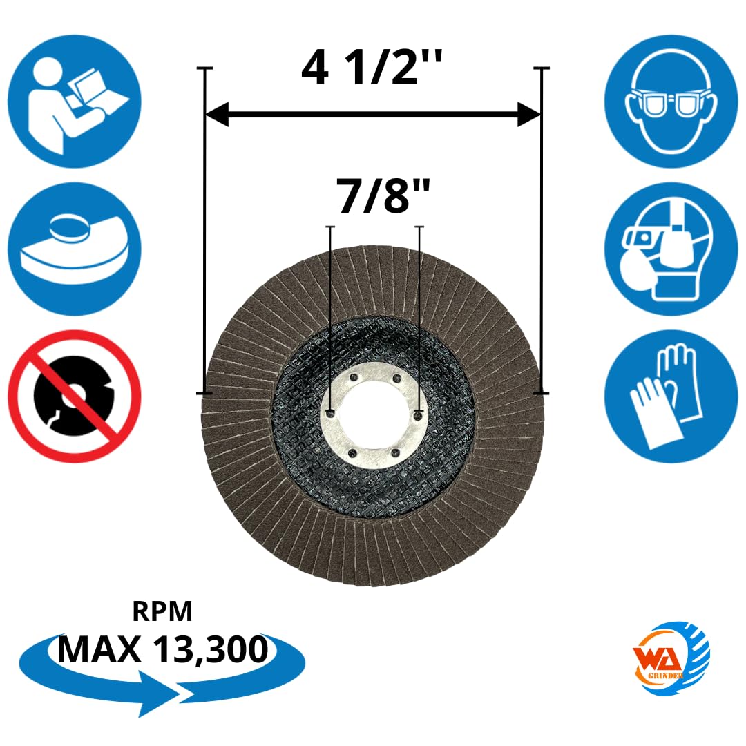 WA GRINDER 22PACK 4-1/2" x 7/8" inch Assorted Grit Zirconia/Alumina Flap Disc [40Grit(x10), 80Grit(x10), 120Grit(x2)] for Angle Grinder Sanding Disc, Grinder Disc for Metal and Woodworking 4 1/2 Inch