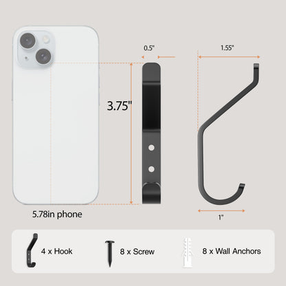 susswiff 20-Pack Wall Hook for Hanging Coat - 20LB (Max), Stainless Hooks for Towel, Hat, Backpack, Clothes, Wall Mounted Coat Hanger for Closet, Metal, Black