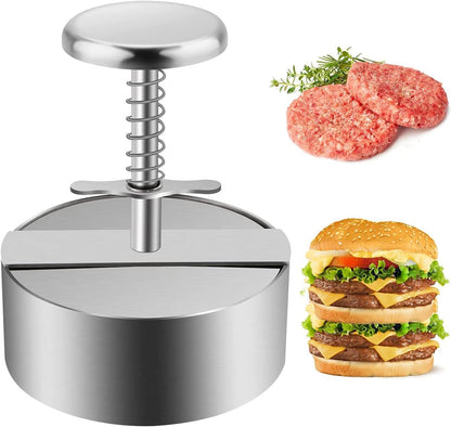 XRZXZN 304 Stainless Steel Burger Press - 4.5" Adjustable Hamburger Patty Maker with Non-Stick Mold & Spring Button, Heavy Duty Easy Release for Beef, Burgers, BBQ (Dishwasher Safe & Rustproof)