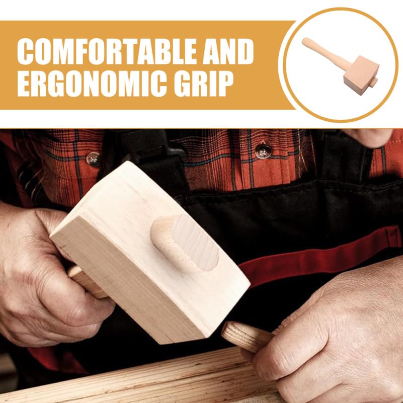 SEWACC Wooden Mallet for Woodworking and DIY Projects Beech Wood Handle Hammer with Ergonomic Grip Compact