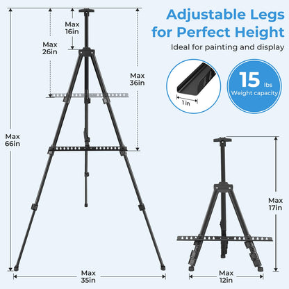 66" Artist Easel, Ohuhu Aluminum Field Easel Stand with Bag for Table-Top/Floor, Black Art Easels with Adjustable Height from 21" to 66" Back to School Art Supplies Great Gift for Student Children