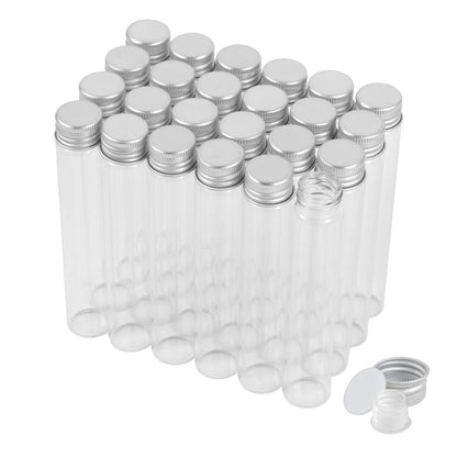 30ml Glass Clear Test Tubes with Screw Caps and Plastic Stoppers, Liquid Sample Vials, Leak-Proof Flat Test Tubes, 24PCS