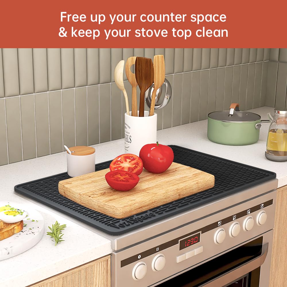 Silicone Electric Stove Top Cover Mat - 28"x20"Ceramic Stove top Cover, Heat Resistant Glass Cooktop Cover, Flat RV Range Stovetop Protector, Extra Large Silicone Dish Drying Mat - BLACK