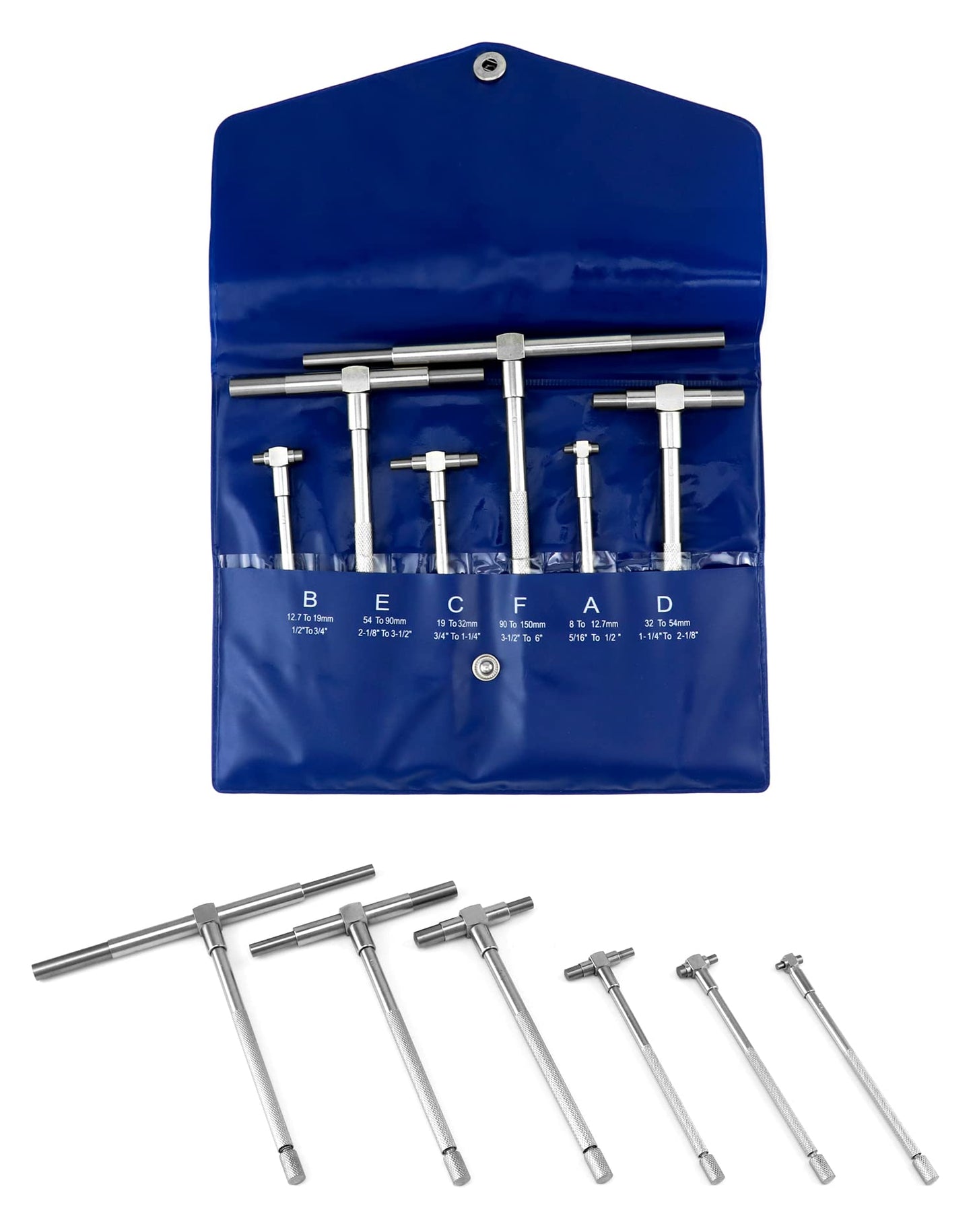 QWORK 5/16" to 6" Telescopic Gauge Bore Gauge, 6 Pack Hole Gauge Set, Premium Steel T-Bore Hole Gauges Set, Measurement Tool, Telescoping Full Round Bore Gauge