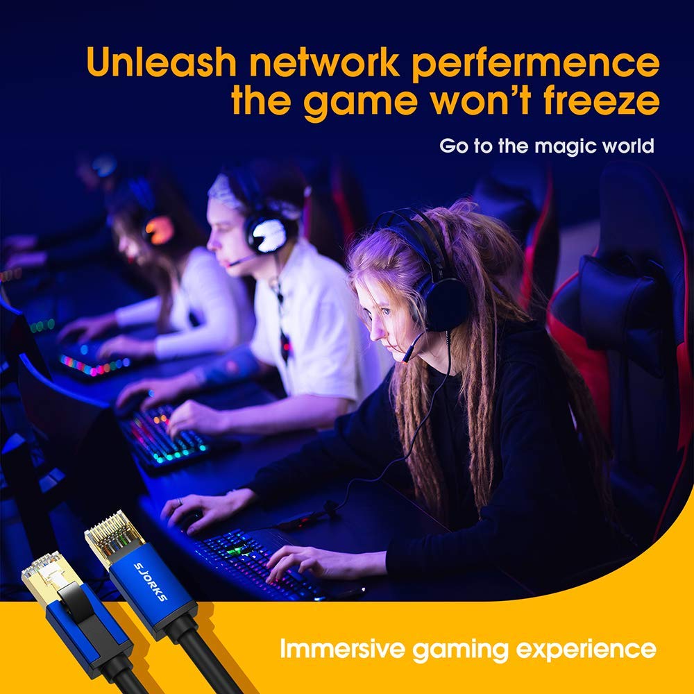 Cat8 Ethernet Cable 50ft Shielded,High Speed 40Gbps 2000MHz SSTP Flat Internet Network LAN Cable with Gold Plated RJ45 Connector for Game Console,PS5,Xbox,Router,PC,Laptop,Modem,Switches,Hub
