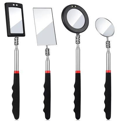 4 Pieces Telescoping Inspection Mirror, LED Lighted Flexible Inspection Mirrors, Extendable Mirror Inspection Tool for Checking and Observing Vehicle Small Parts, Classic Style