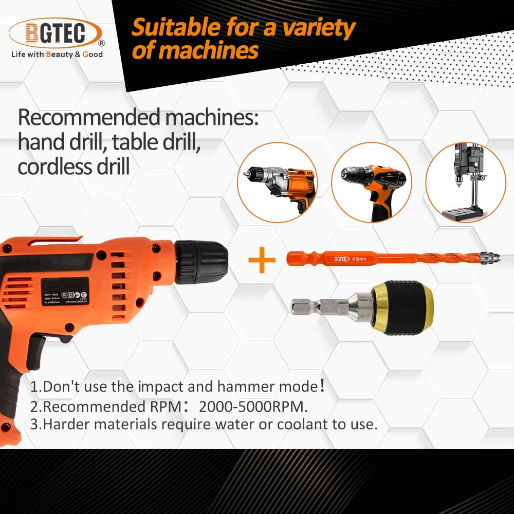 BGTEC Serrated Carbide Masonry Drill Bit Set - 5PCS 3/16"/1/4"/5/16"/3/8"/1/2" Wood Drill Bits for Wood Plastic Masonry Brick Tile Glass Concrete Marble