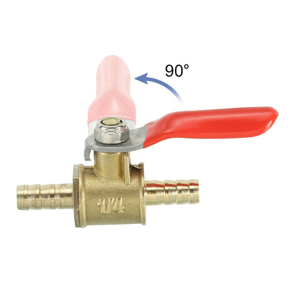 uxcell 1/4" Mini Ball Valve, Brass Shut-Off Valve Switch Hose Barb Pipe Tube Fittings 90 Degree Red Operation Handle, Brass Valve, 5 Pcs