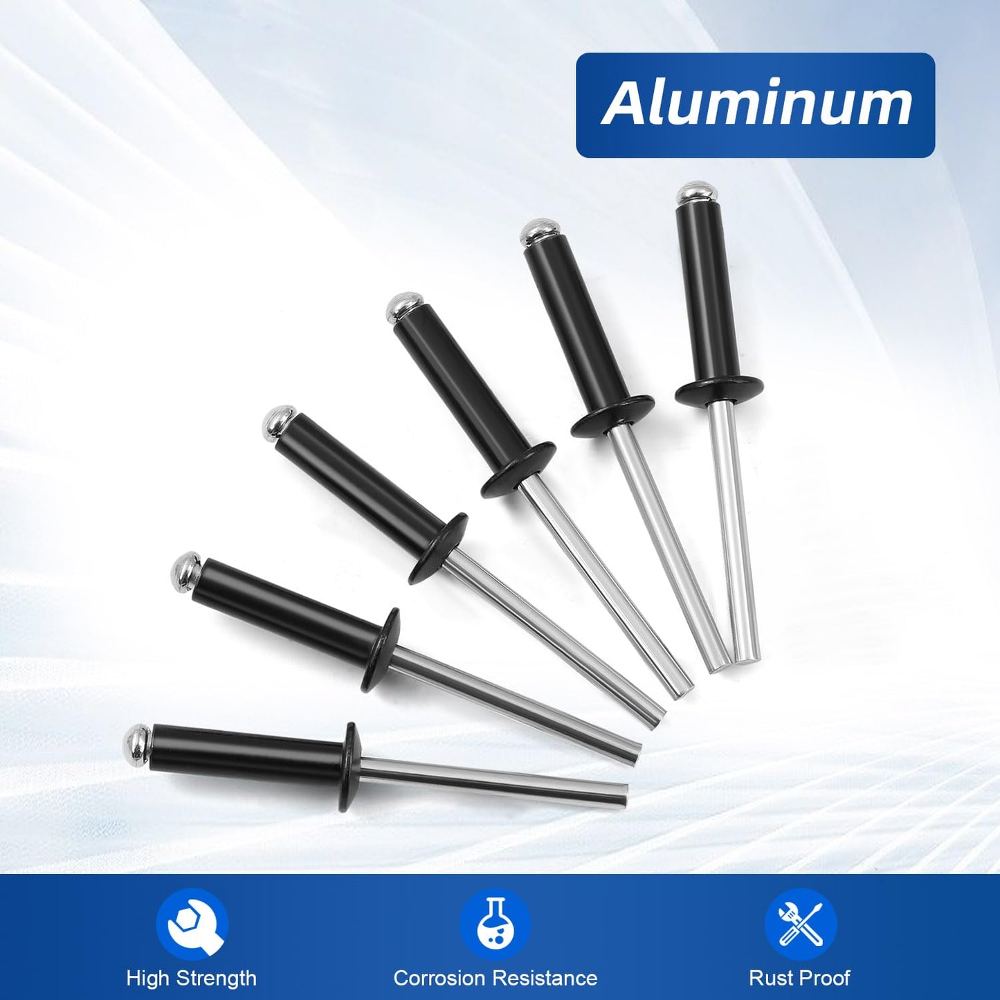 3/16" x 3/4" Aluminum Blind Rivets Black, 4.8mm x 19mm Pop Rivet, Aluminum Grip Steel Mandrel, 100 PCS