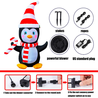 SEASONBLOW 4 Ft LED Light Up Inflatable Christmas Penguin with Scarf & Candy Decoration for Yard Lawn Garden Home Party Indoor Outdoor Holiday Xmas Decor